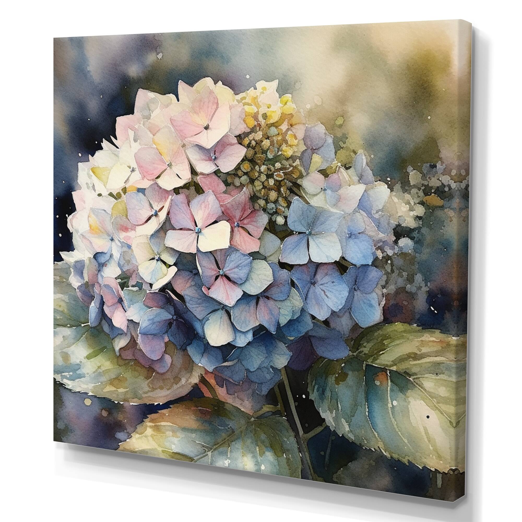 Designart "Purple Green Hydreangea Iii" Floral Hydrangea Canvas Wall